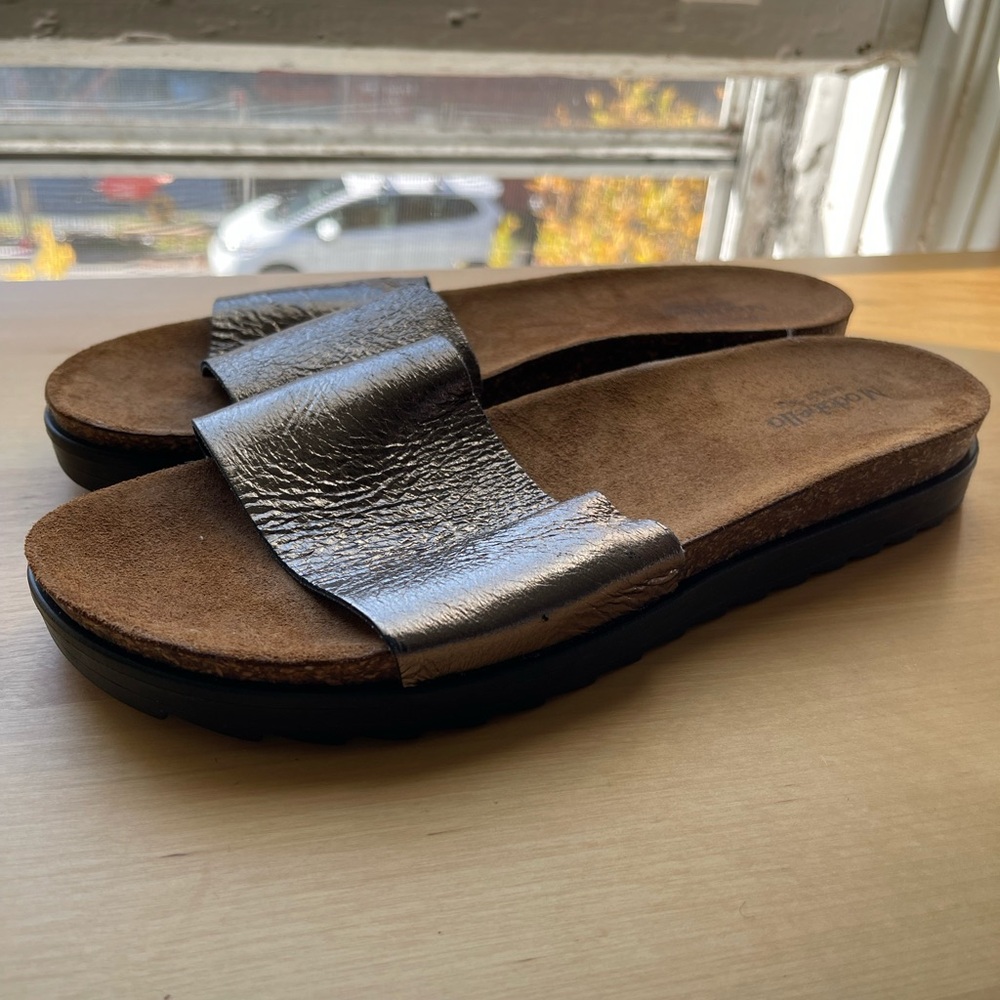 Bronze Metallic Cork Slide Sandals Size 9